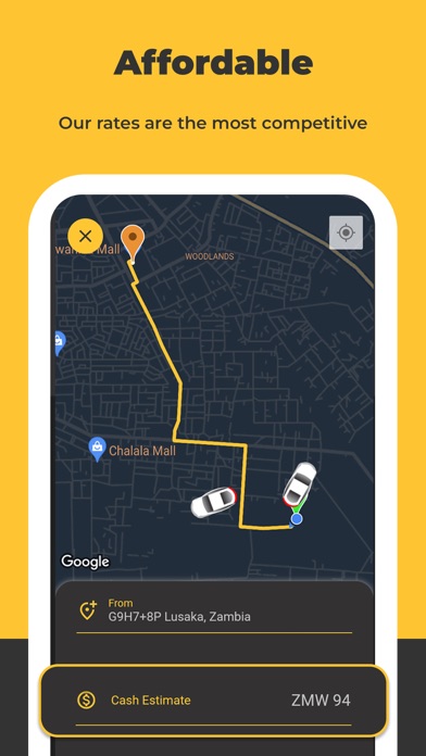 MyCab Zambia app screenshot showing booking screen