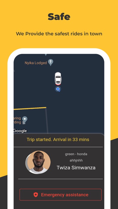 MyCab Zambia app screenshot showing ride flow