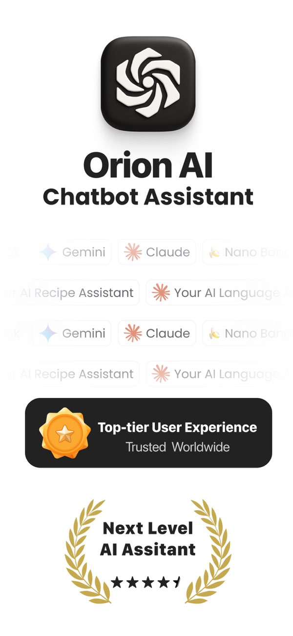 Orion AI app screenshot showing chatbot assistant